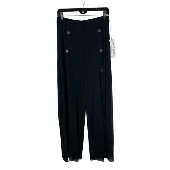 Petit Pois Pants - NEW Petit Pois by Viviana G Black Button Pants Size L Palazzo Sailor Wide Mesh